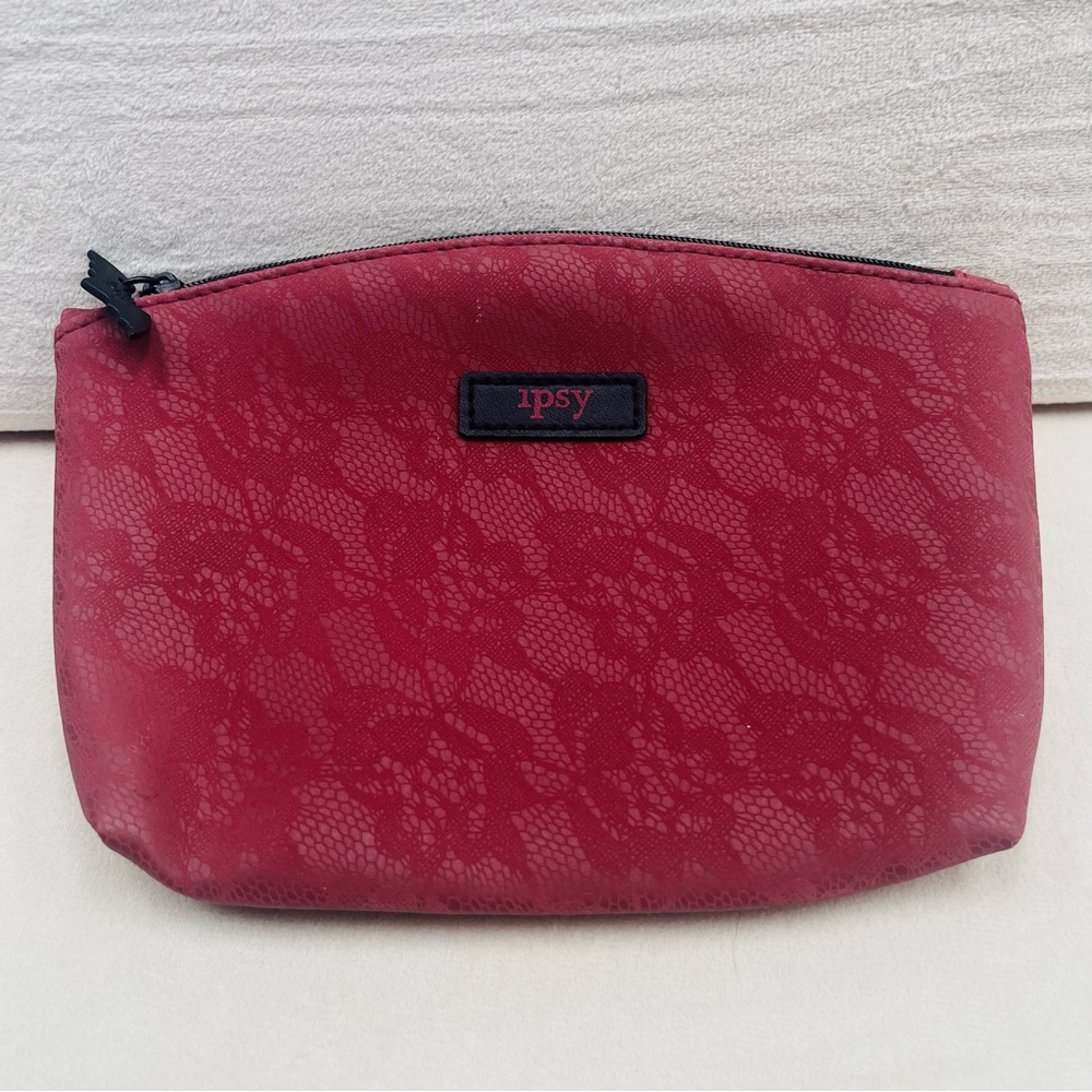 Ipsy Crimson & Black Lace, Bat Zipper Pull October 2017 Makeup/Cosmetic Bag